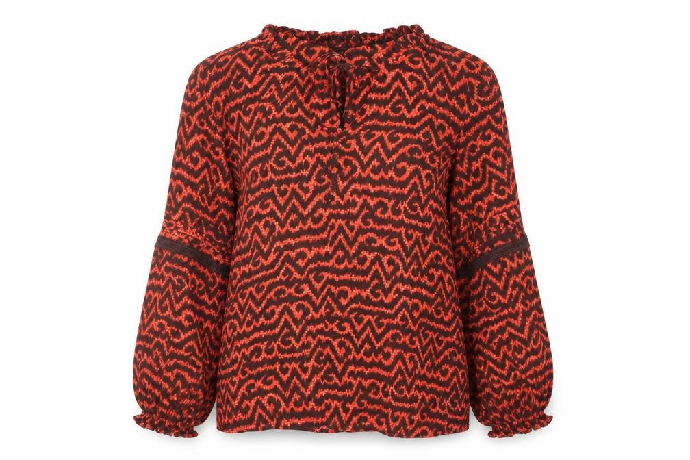 Front view of Marks & Spencer Red Geometric Blouse, size 14, New