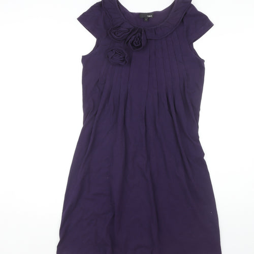 Next Women's Purple Dress Size 10 with Flower Accents