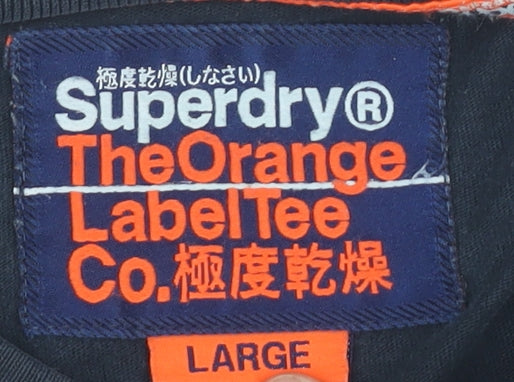 Superdry Men's Black Large T-Shirt, Cotton Crew Neck
