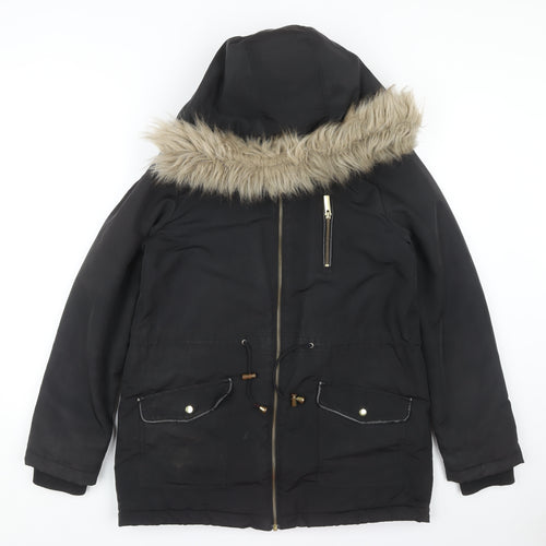Oasis Women's Black Hooded Parka Coat S Polyester Winter