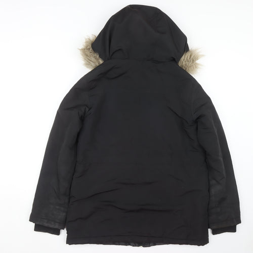 Oasis Women's Black Hooded Parka Coat S Polyester Winter