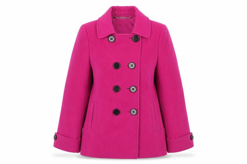 Front view of Planet Women's Pink Wool Pea Coat, size 14
