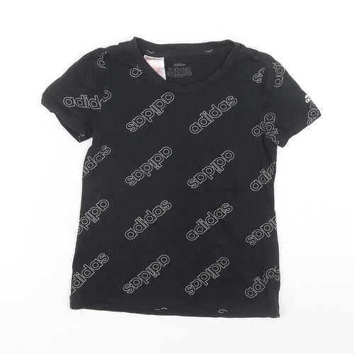 Adidas Girls Black Graphic T-Shirt, 9-10 Years, Casual Logo