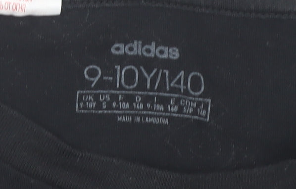 Adidas Girls Black Graphic T-Shirt, 9-10 Years, Casual Logo