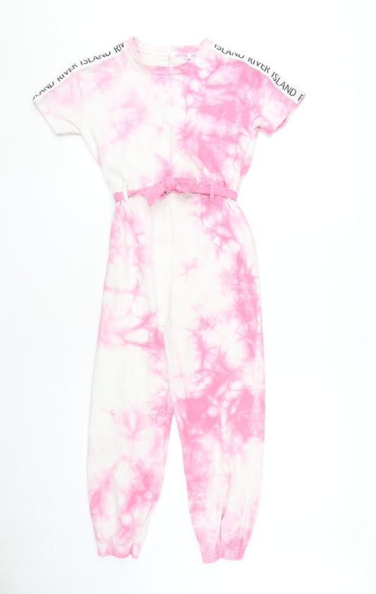 River Island Girls Pink Tie Dye Jumpsuit, Belted, 9-10 Years