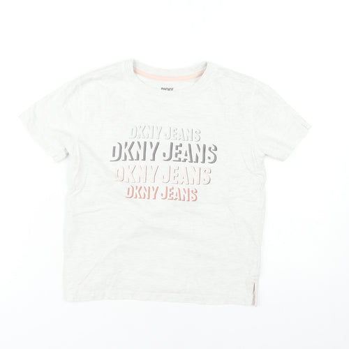 DKNY Girls White Graphic T-Shirt, 8 Years, Casual Designer Top