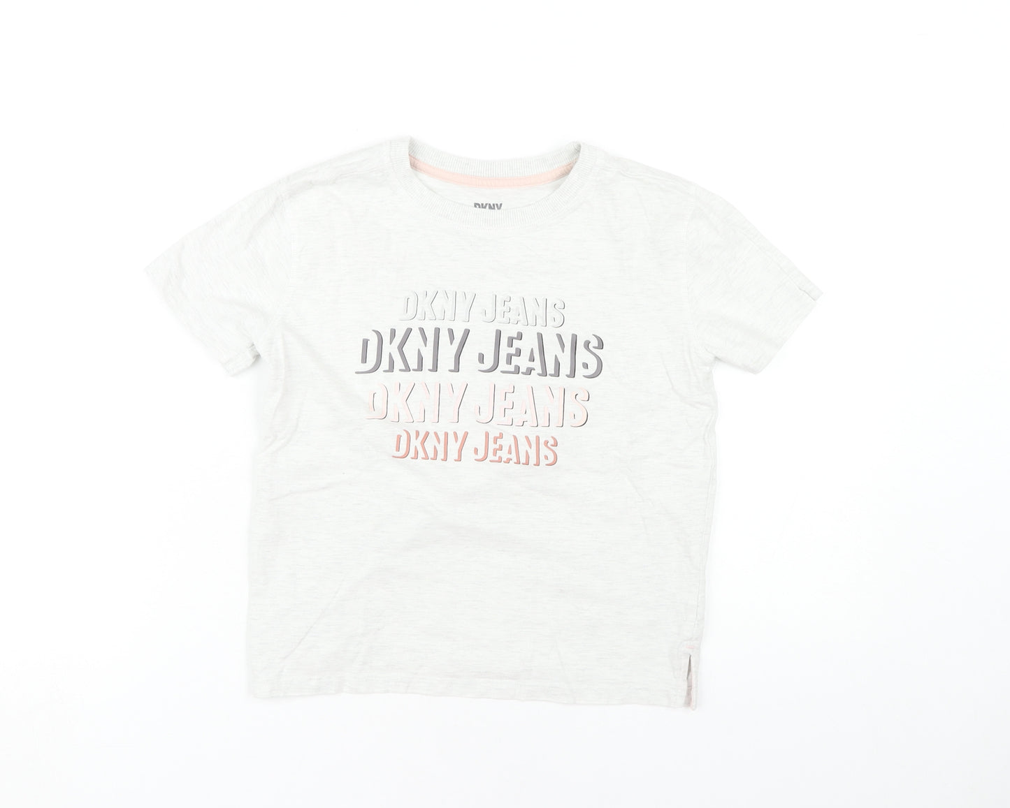 DKNY Girls White Graphic T-Shirt, 8 Years, Casual Designer Top