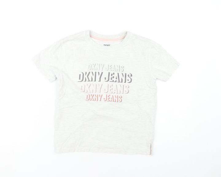 DKNY Girls White Graphic T-Shirt, 8 Years, Casual Designer Top