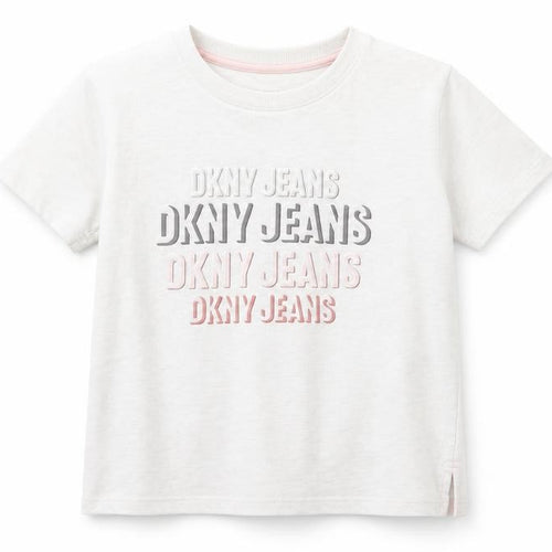 DKNY Girls White Graphic T-Shirt, 8 Years, Casual Designer Top