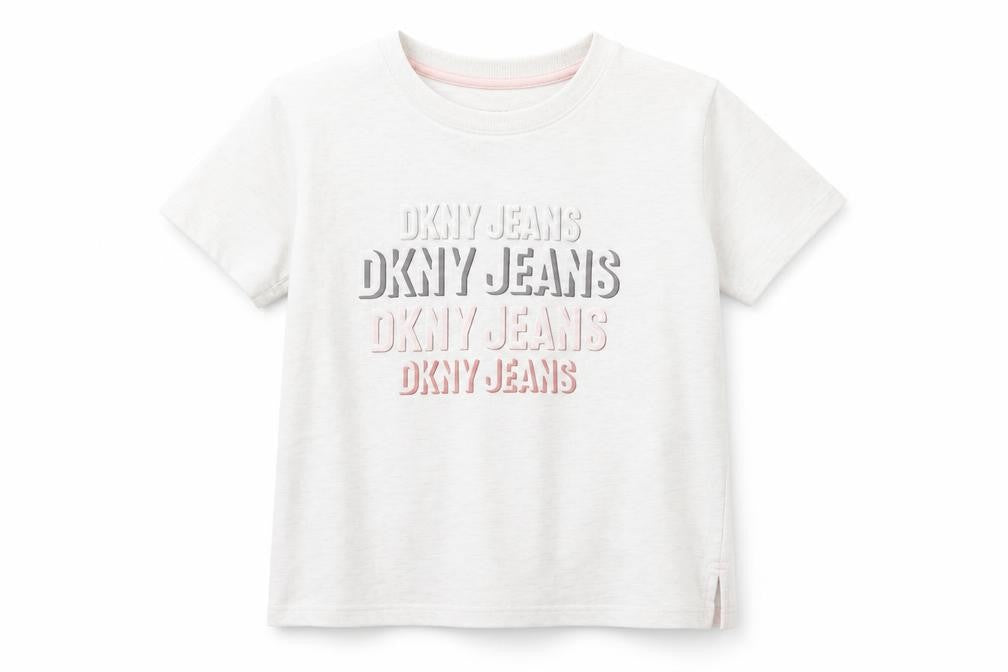 DKNY Girls White Graphic T-Shirt, 8 Years, Casual Designer Top