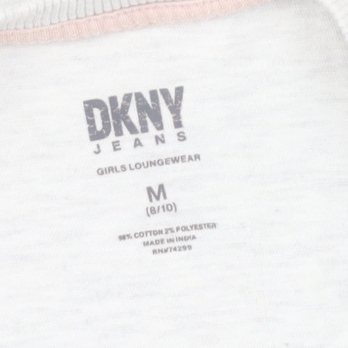 DKNY Girls White Graphic T-Shirt, 8 Years, Casual Designer Top