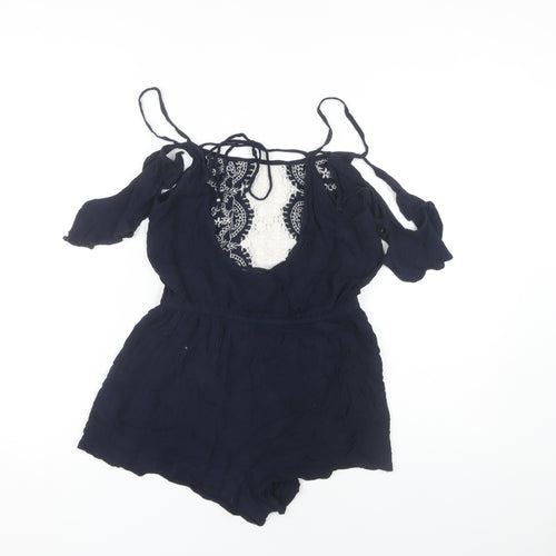 River Island Women's Blue Crochet Playsuit, Size 10