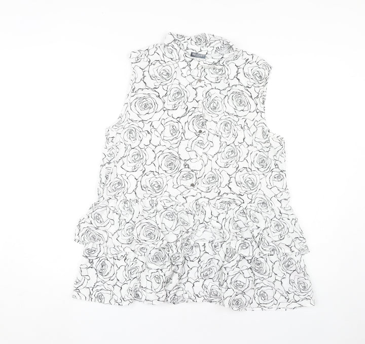 Beloved Women's White Floral Sleeveless Blouse Size 12