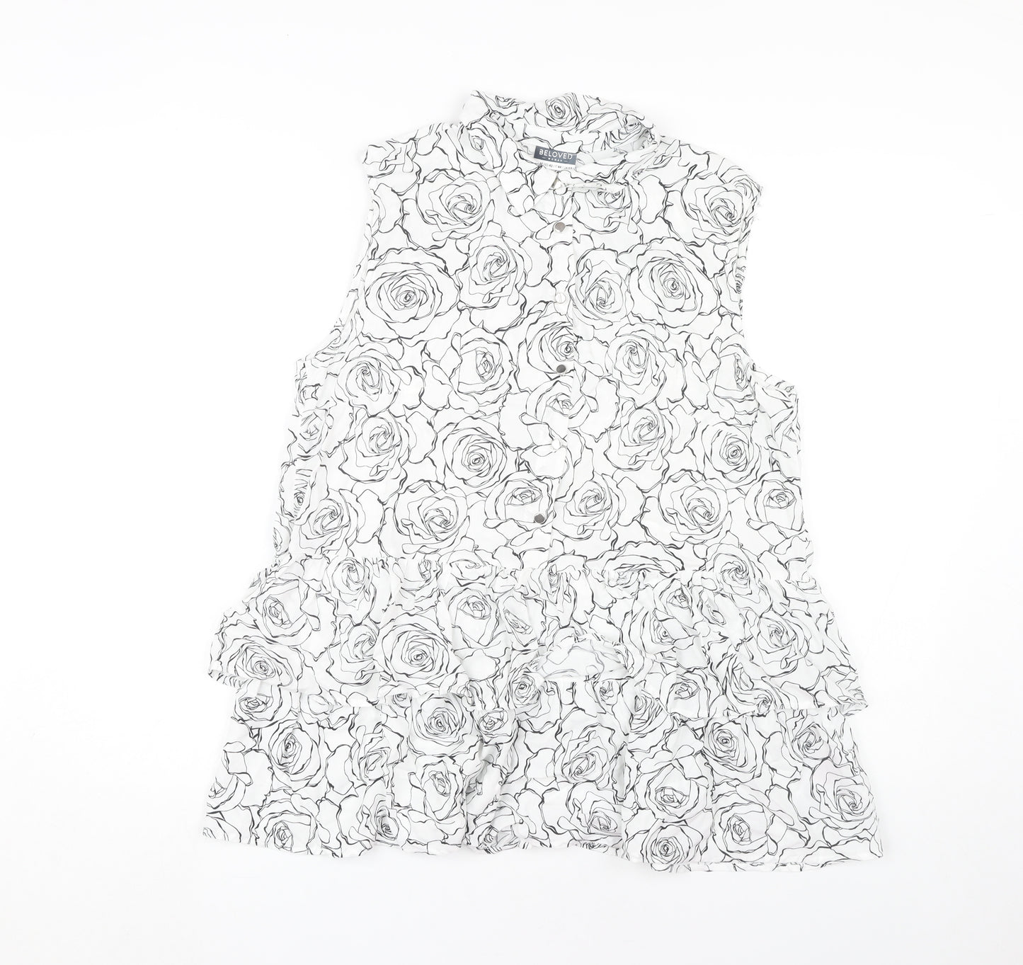 Beloved Women's White Floral Sleeveless Blouse Size 12