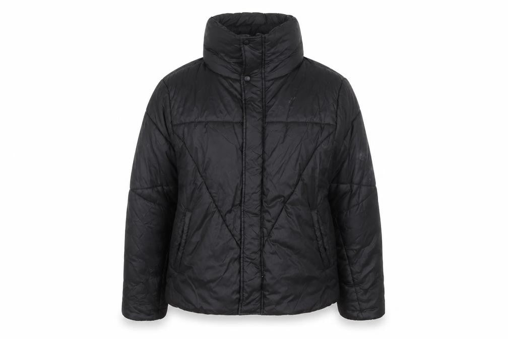 Front view of Collusion Women's Black Puffer Jacket, size S, Winter Essential