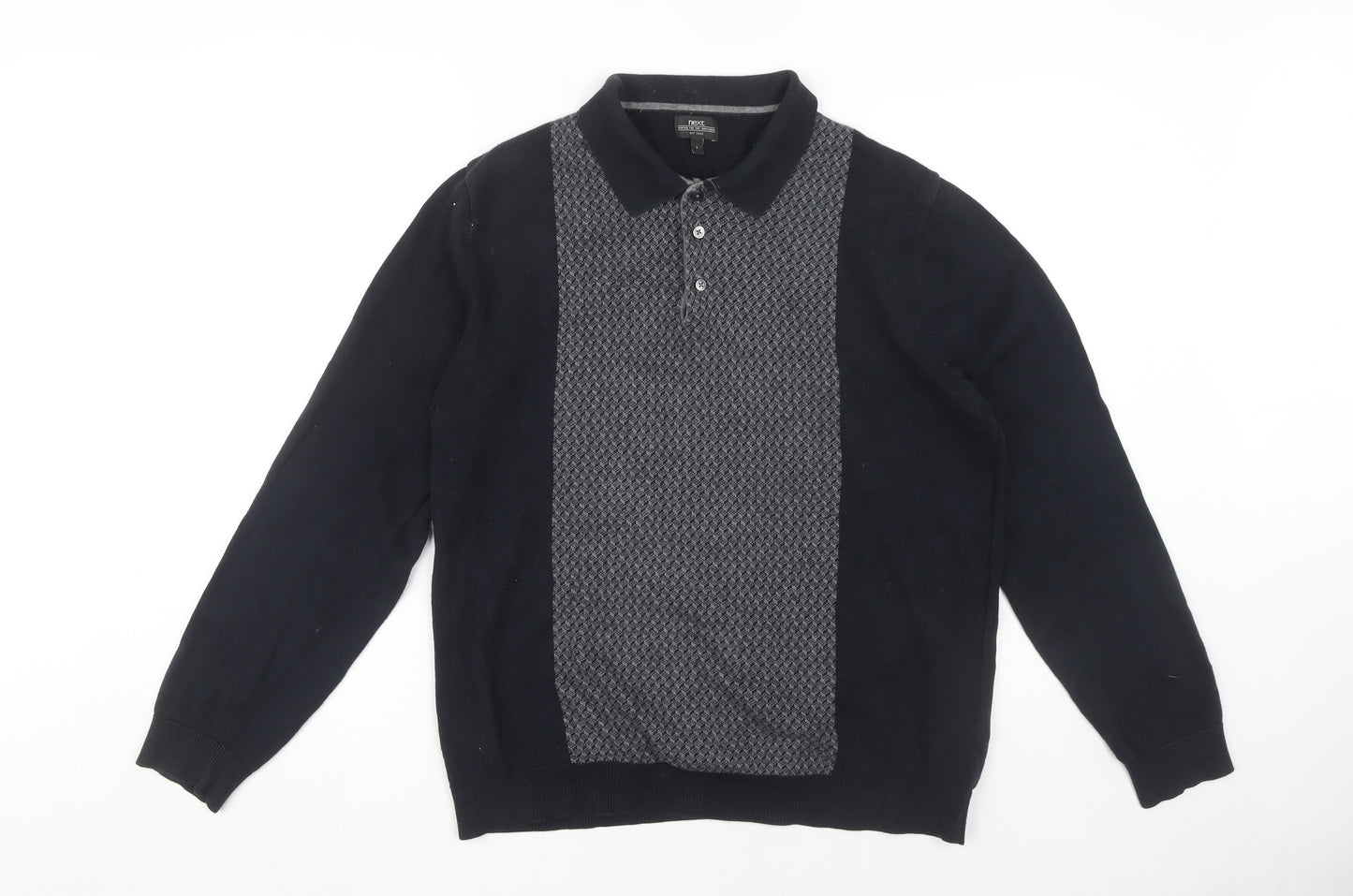 Next Men's Black Long Sleeve Polo Shirt Large