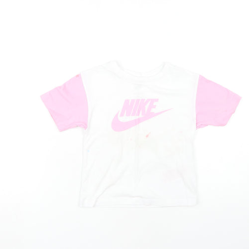 Nike Girls Graphic T-Shirt, White/Pink, 3-4 Years