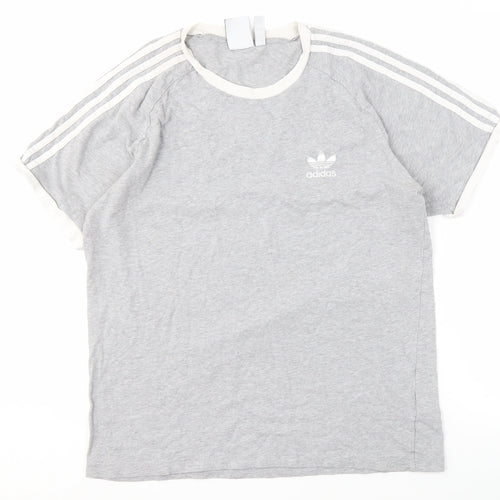 Adidas Men's Grey Cotton T-Shirt, L, Crew Neck, Short Sleeve