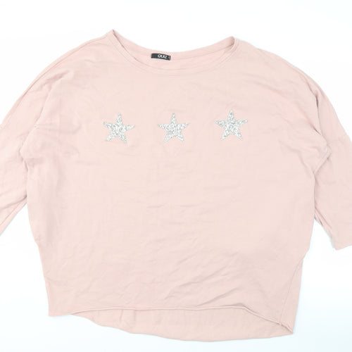 Quiz Women's Pink T-Shirt, Rhinestone Stars, Size L