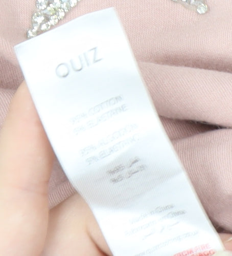 Quiz Women's Pink T-Shirt, Rhinestone Stars, Size L