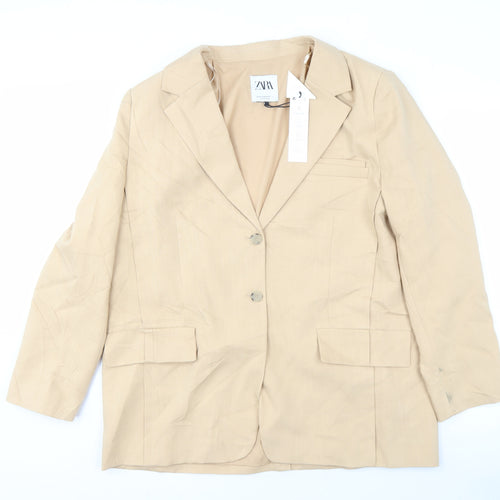 Zara Women Beige Blazer Size 16 with Notch Lapel