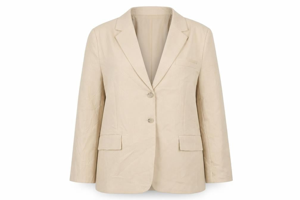 Front view of Zara Women Beige Blazer, size 16, with Notch Lapel