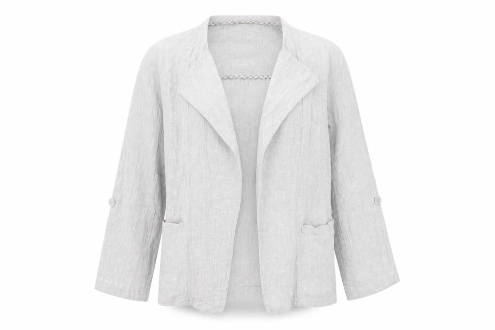 Front view of White Stuff Women's Grey Linen Blazer, size 8