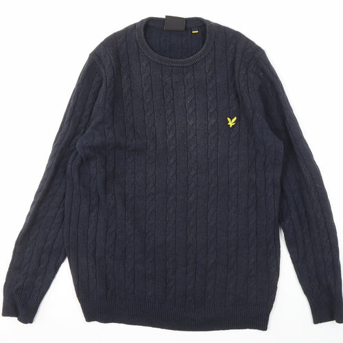 Lyle & Scott Men's Blue Cable-Knit Pullover Jumper L