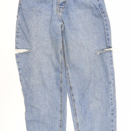 PrettyLittleThing Women's Blue Distressed Straight Jeans UK 8