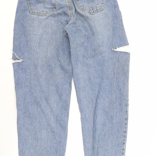 PrettyLittleThing Women's Blue Distressed Straight Jeans UK 8
