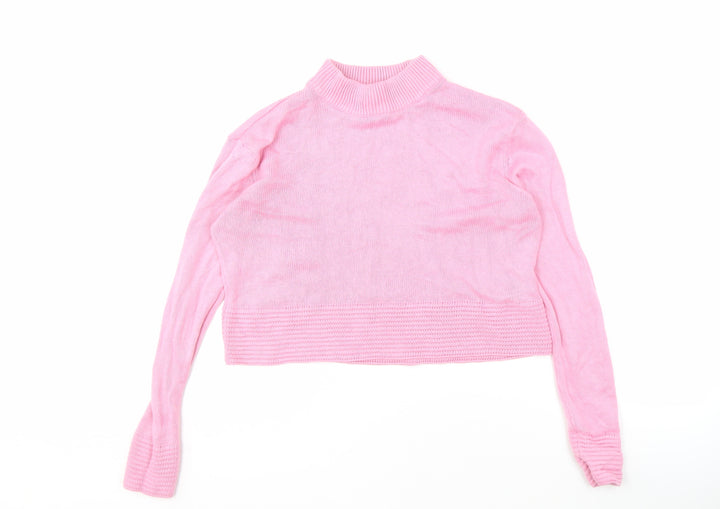 Topshop Women's Pink High Neck Pullover Jumper