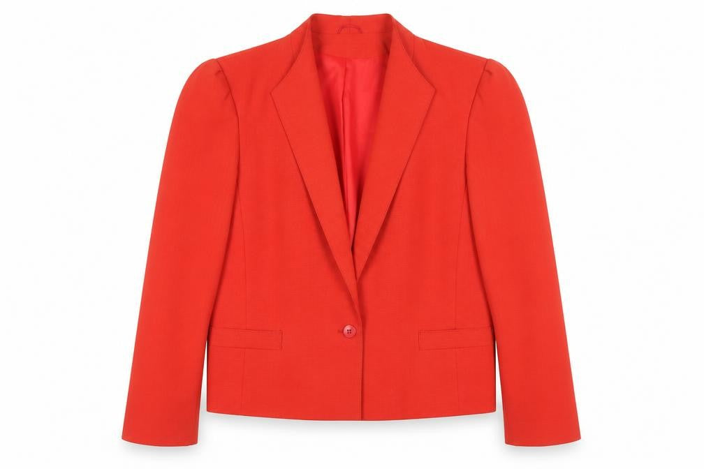 Front view of C&A Women's Red Notch Lapel Blazer, size 12