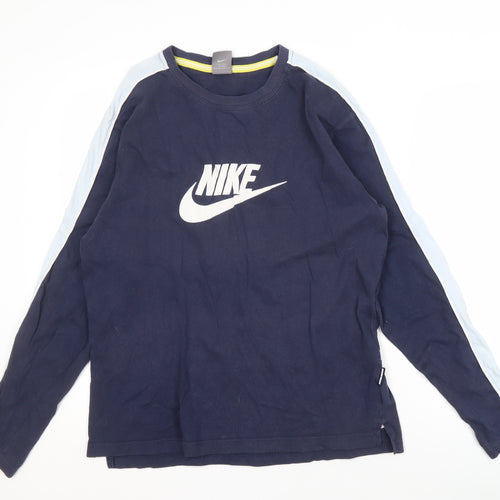 Nike Men's Blue Long Sleeve Cotton T-Shirt Size L