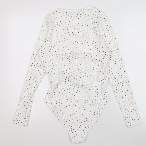 Boohoo Women's White Polka Dot Wrap Bodysuit - UK 12