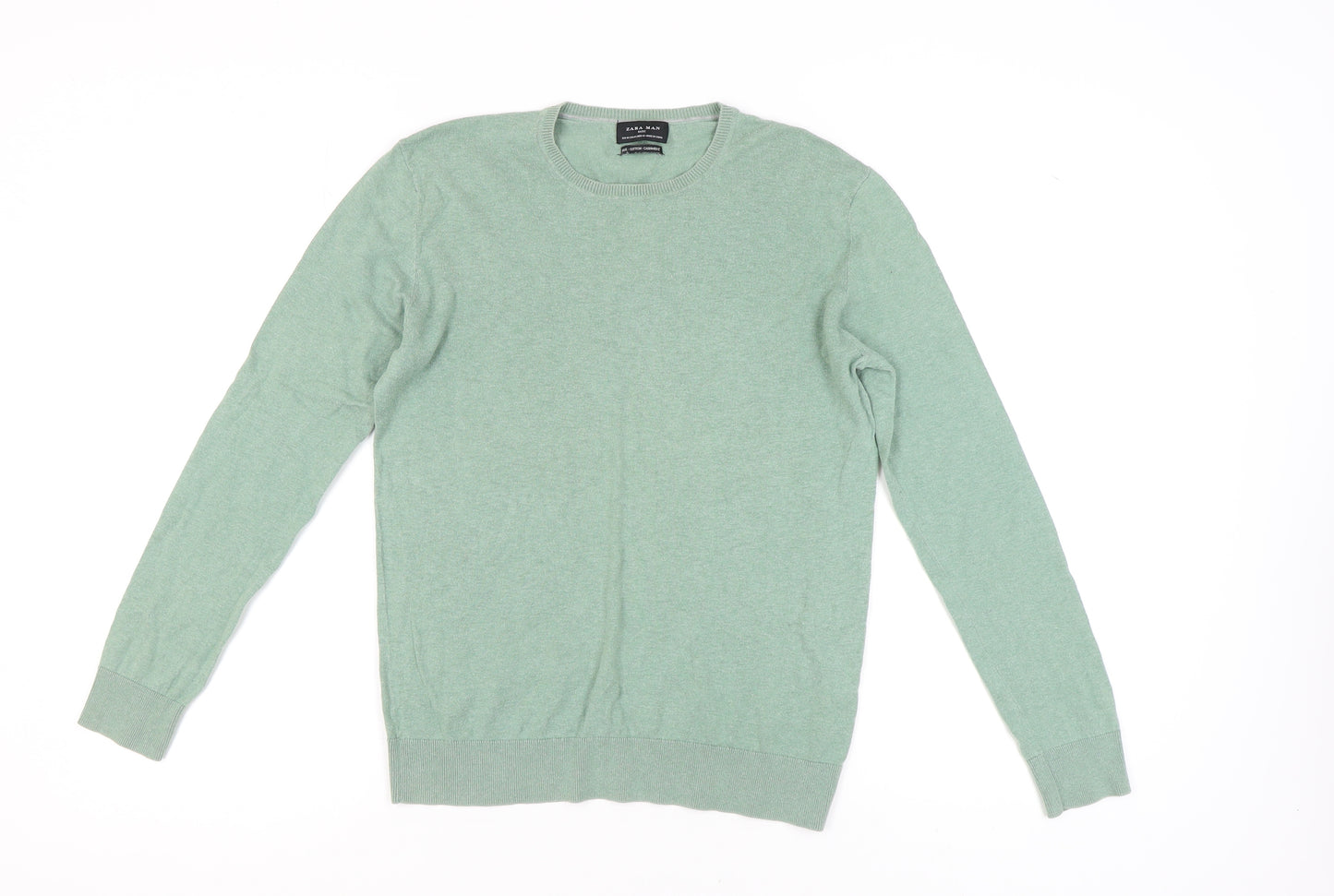 Zara Men Green Crew Neck Silk Cotton Cashmere Jumper M