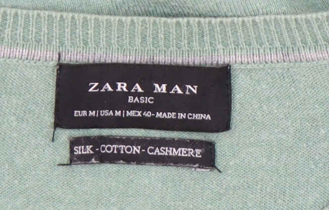 Zara Men Green Crew Neck Silk Cotton Cashmere Jumper M