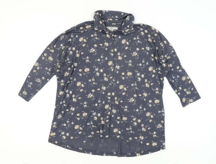Fat Face Women's Blue Floral Button-Up Top Size 10