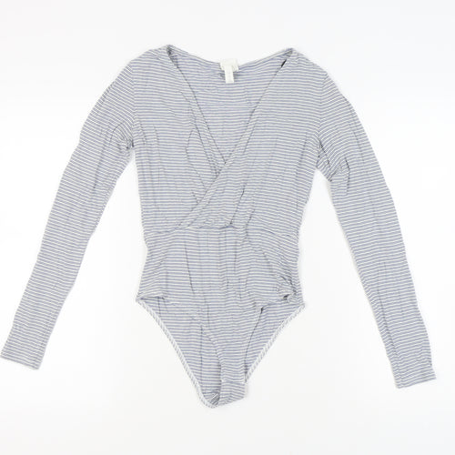 H&M Women's Grey Striped Bodysuit, Size S