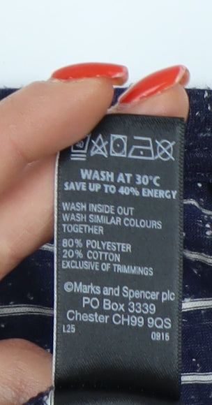 Marks and Spencer Women's Blue Striped T-Shirt, Size 14
