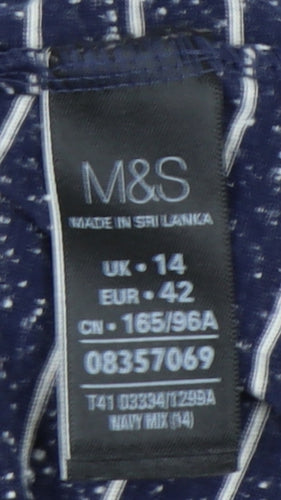Marks and Spencer Women's Blue Striped T-Shirt, Size 14