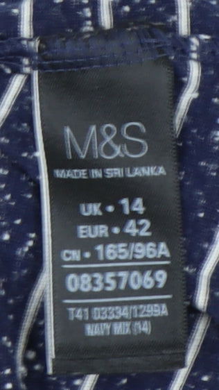 Marks and Spencer Women's Blue Striped T-Shirt, Size 14