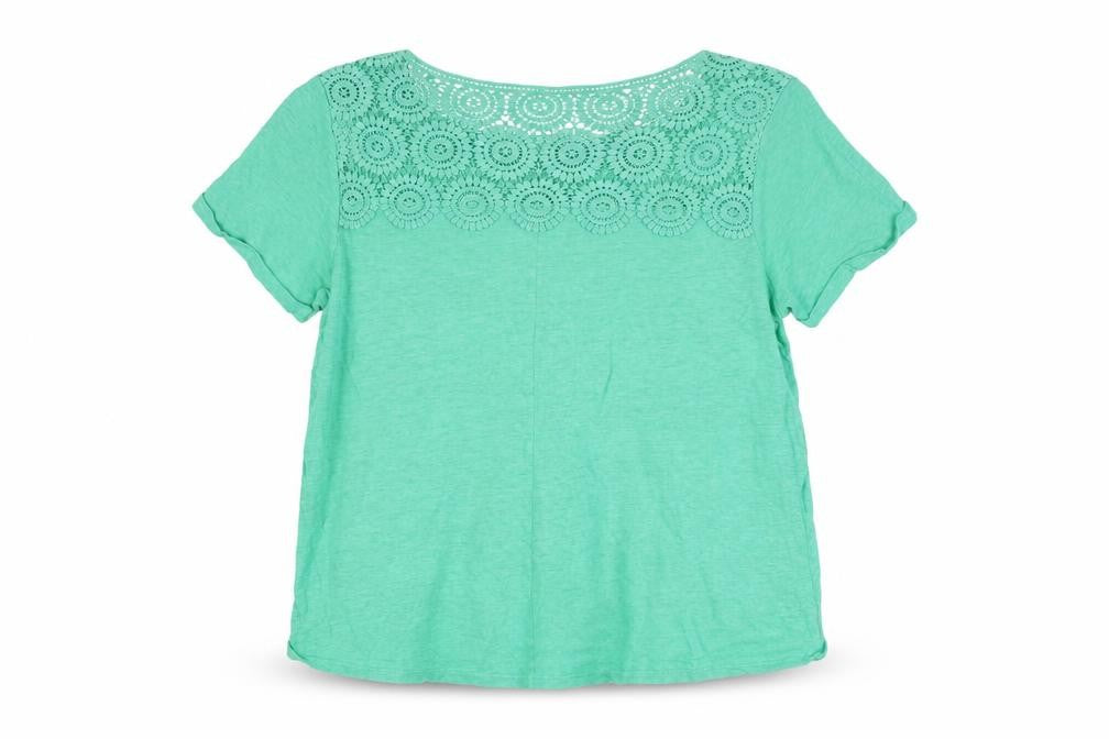 Front view of Lands' End Women's Green Linen Tee, Petites L