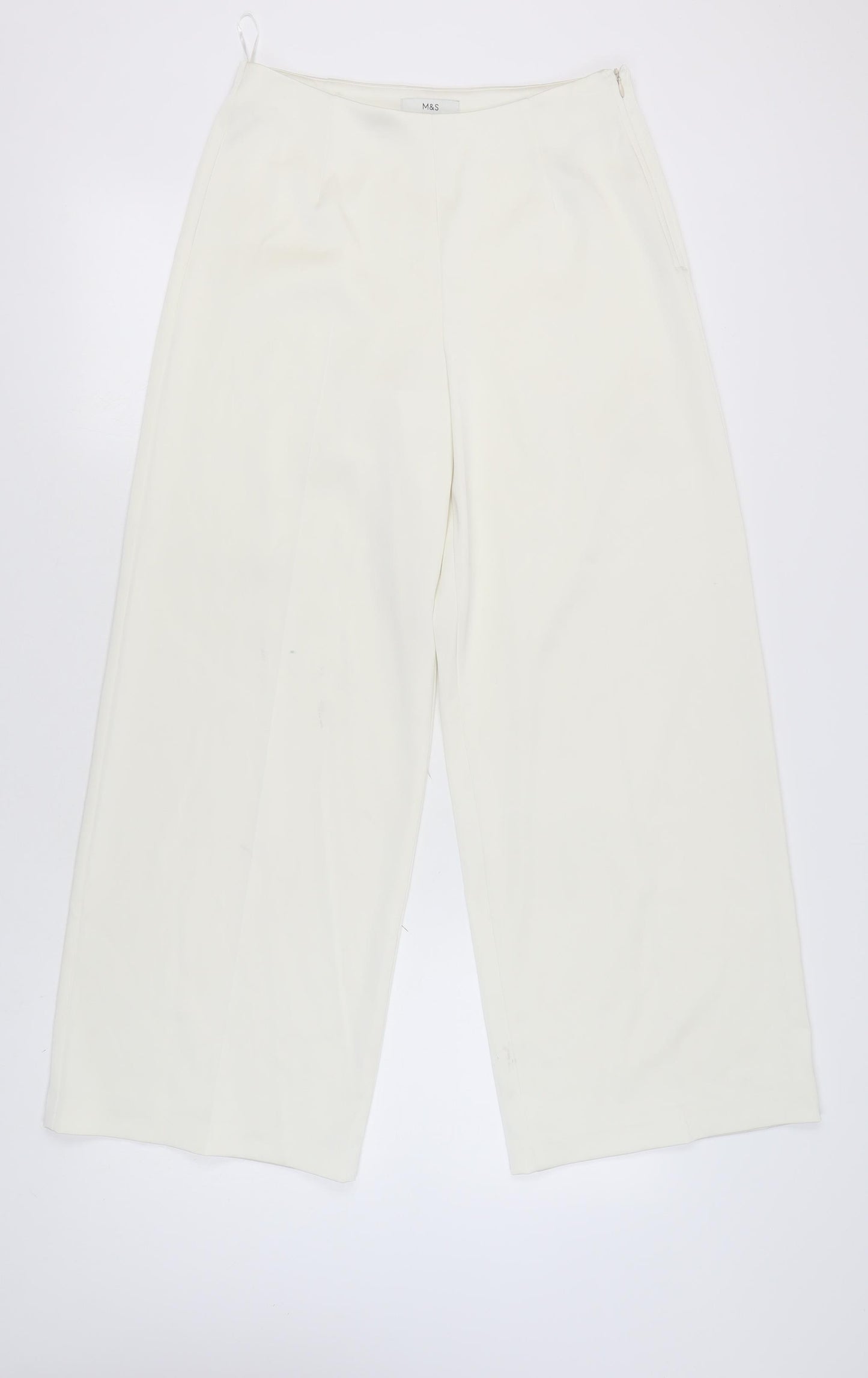 Marks & Spencer Women's Ivory Wide-Leg Trousers - Size 12