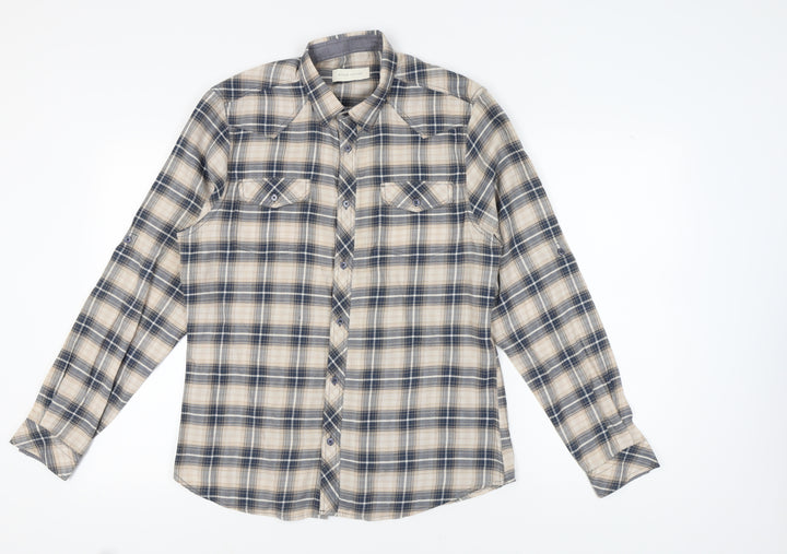 River Island Men's Blue Plaid Flannel Shirt M