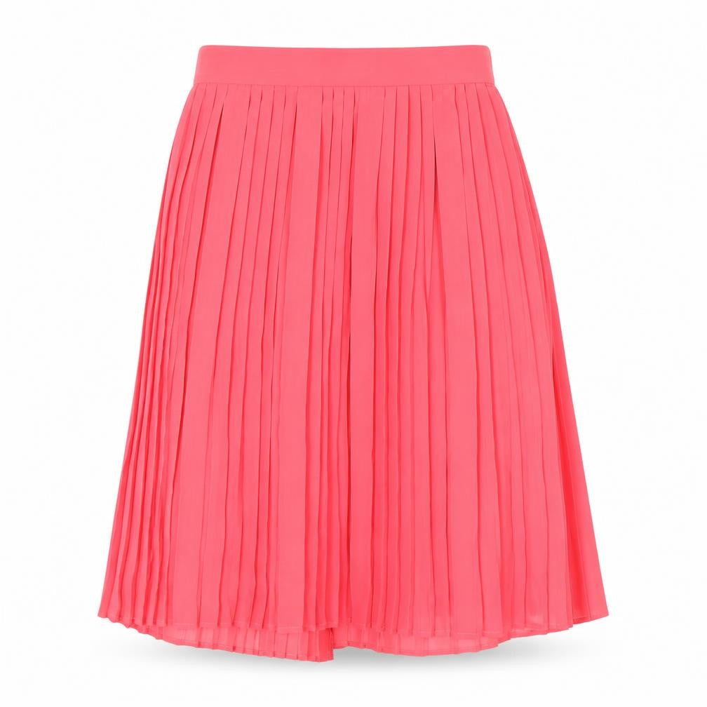 Front view of Mango Women’s Pink Midi Pleated Skirt, size UK 6