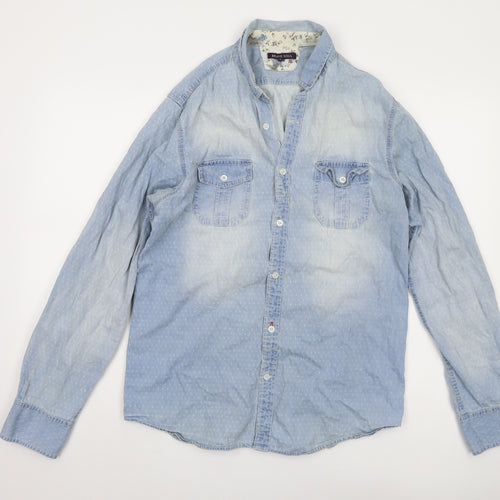 Brave Soul Men's Blue Denim Shirt, Large, Button-Up