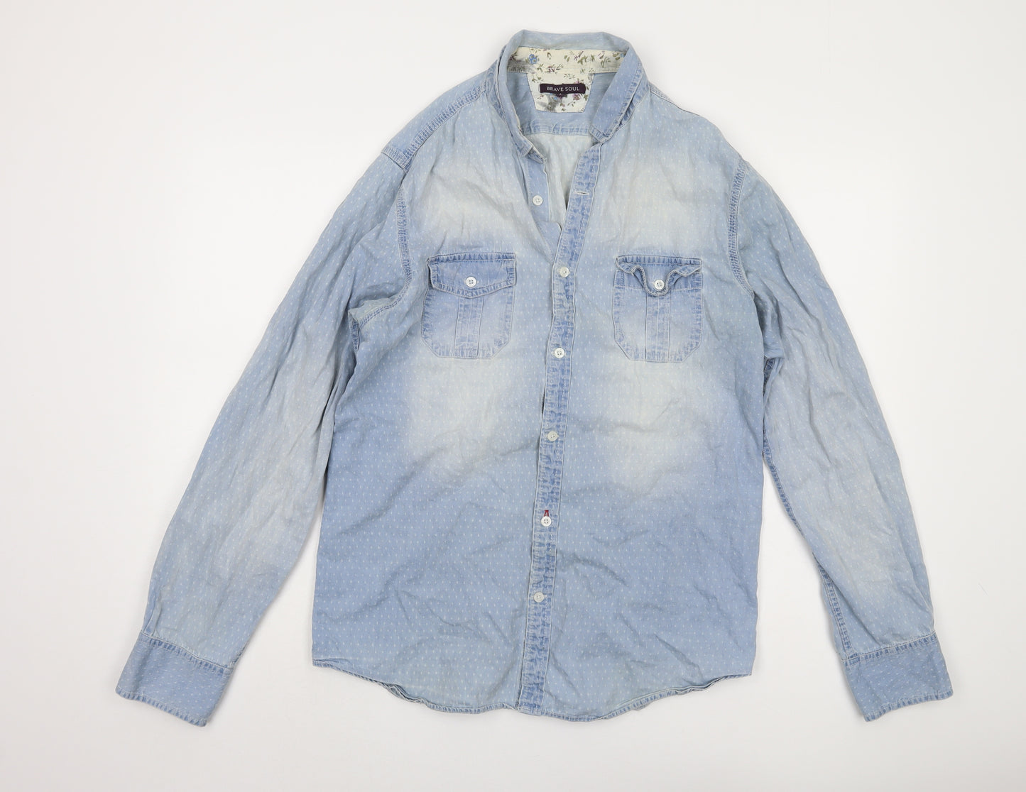 Brave Soul Men's Blue Denim Shirt, Large, Button-Up