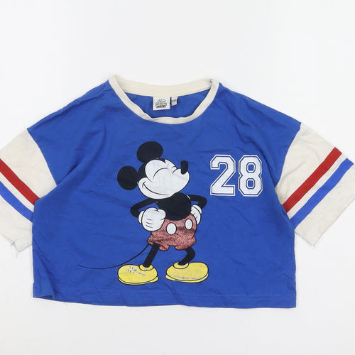 Disney Girls Blue Mickey Mouse Cropped T-Shirt 11-12 Years