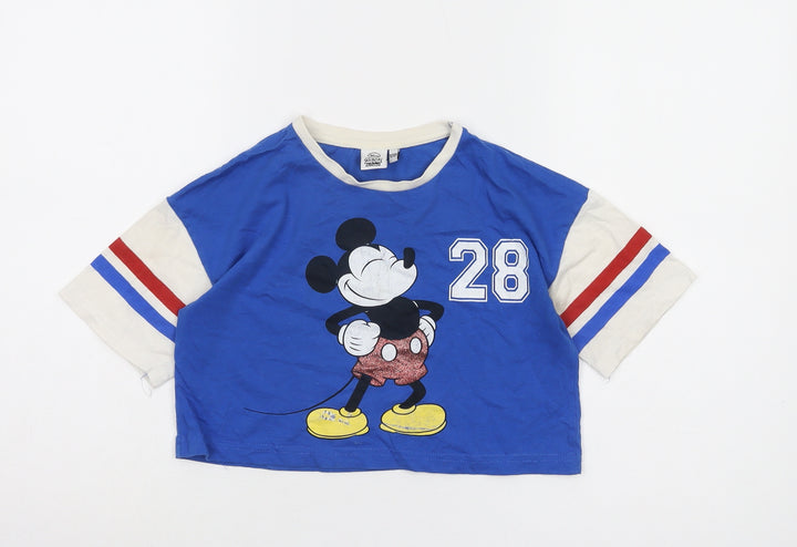 Disney Girls Blue Mickey Mouse Cropped T-Shirt 11-12 Years