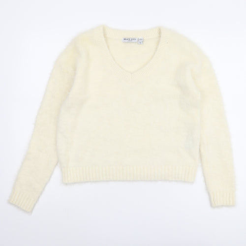 Brave Soul Women's Ivory V-Neck Pullover Jumper, Size 12